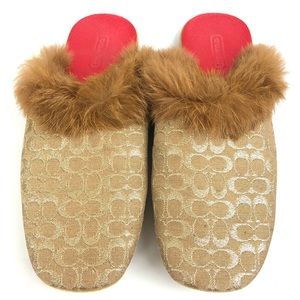 Coach melody slippers size 6 gold brown good cond